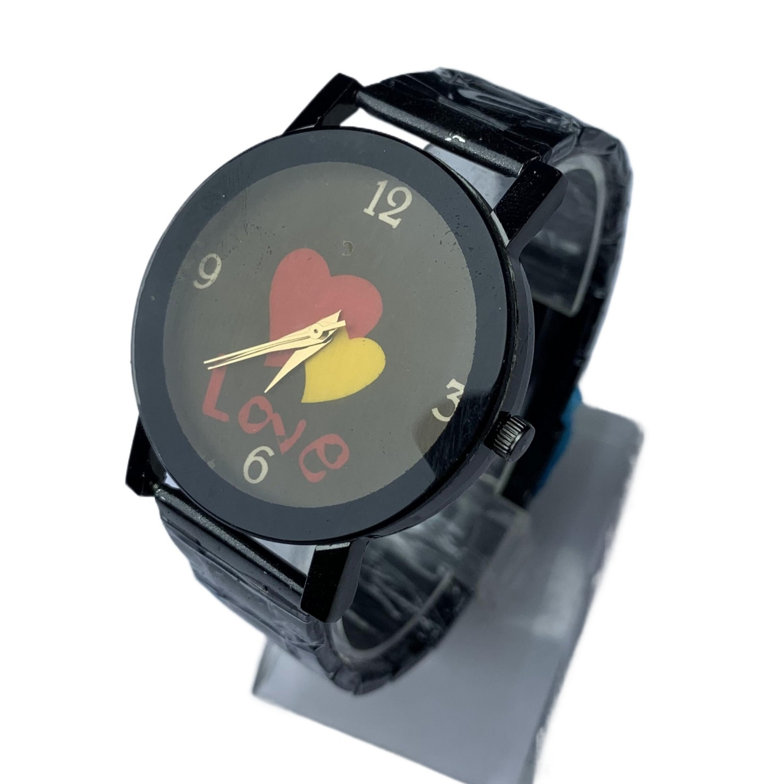 New Stylesh Design Round Black Love Printed Dial Stainless Steel Black Chain Fashionable Watch For Women- Best Supplier