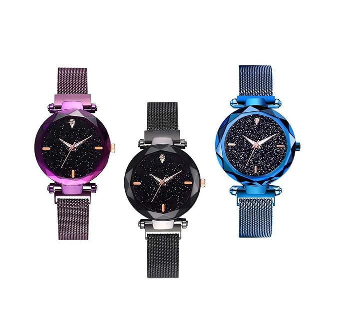 Luxury Fashion Starry Mesh Magnetic Buckle Casual Mesh Steel Rhinestone Watches