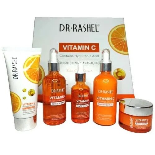 Vitamin C Anti Aging Skin Care Facial Kit Set 5 Pcs Gentle on Skin Daily Skincare Essential