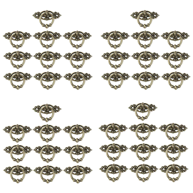 ARELENE 40Pcs Vintage Kitchen Cabinet Cupboard Dresser Door Drawer Ring Pull Handles Knobs (Antique Brass)