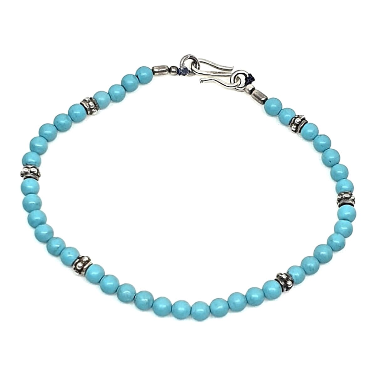 Turquoise With Silver Beads Bracelet For Unisex