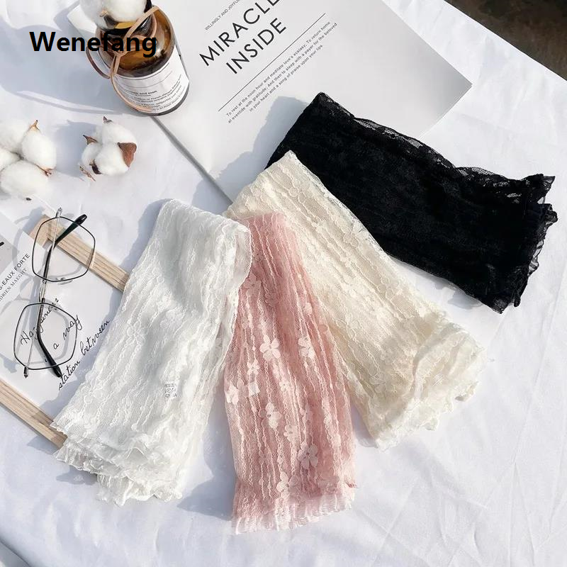 Wenefang Long Mesh Lace Gloves Hollow-Out Fingerless Gloves Women Sun Protection Sleeves Outdoor Luxury Lace Thin Hand Cycling Gym Gloves