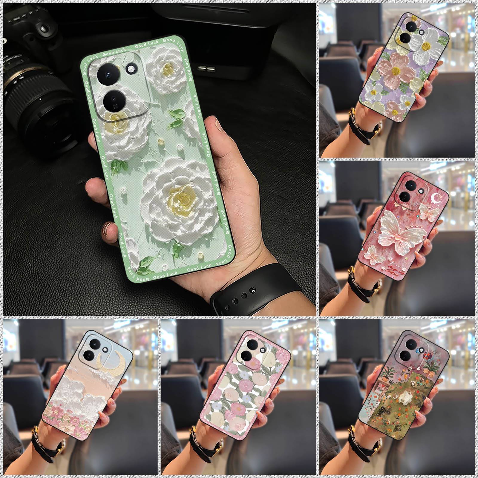 Protective Graffiti Phone Case For VIVO IQOO Z11 Anti-dust flower Shockproof Back Cover Cute Soft case Durable TPU