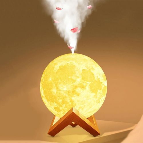 880ml 3D Moon Lamp Air Humidifier Multiple Color Variations LED Night Light USB Air Diffuser Aroma Essential Mist Purifier 13cm Full Moon Touch Sensor Rechargeable Ultrasonic