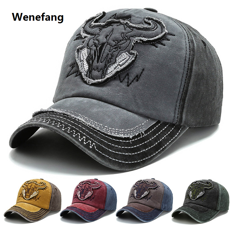 Wenefang 2023 New Hip Hop Vintage Washed Denim Baseball Cap Casquette Homme Bull Head Embroidery Y2k Snapback Dad Hats for Women Men