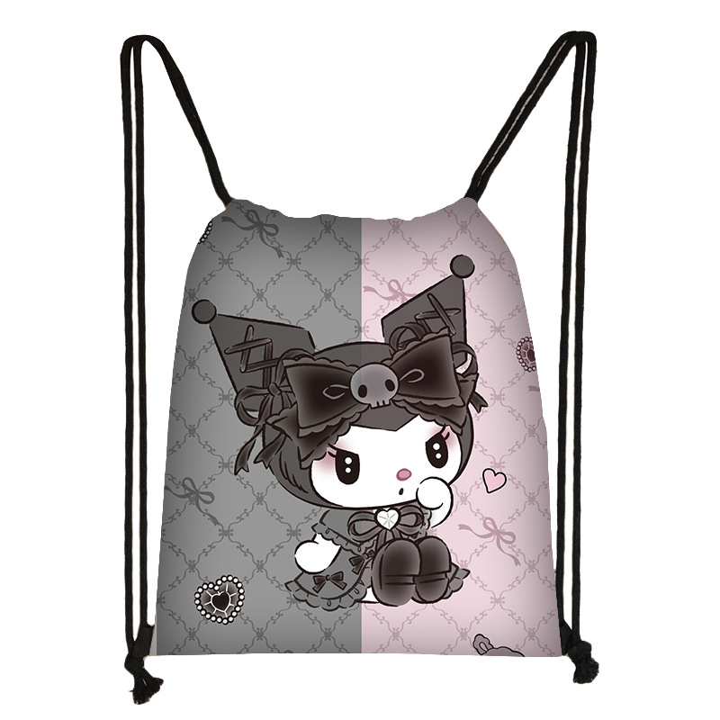 Kulomi drawstring pocket japanese korean drawstring bag eco-friendly shopping cartoon student easy make-up folding backpack wholesale