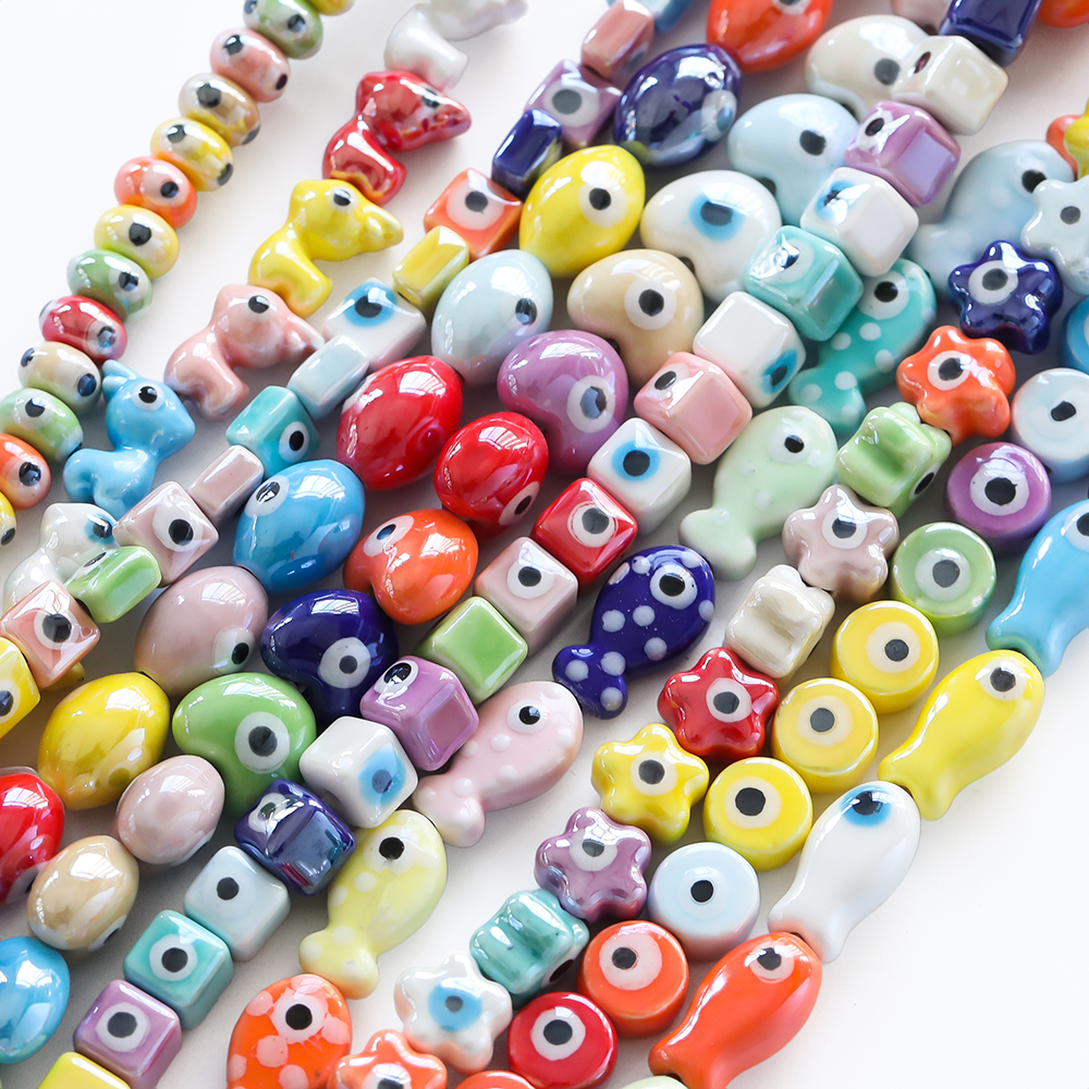 St.kunkka 1pcs Five Random Mixed Color Ceramic Beads Ceramic Fish-Shaped Beads/Ceramic Plum Beads For DIY Bracelet Necklace Jewelry Making