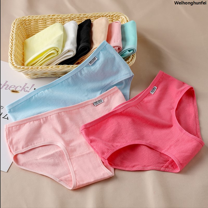 WeihonghunfeiFifty percent discount Candy Color Panties Women's Comfortable High Quality Cotton Women's Underwear Mid Waist Ureathable Women's Large Size Briefs