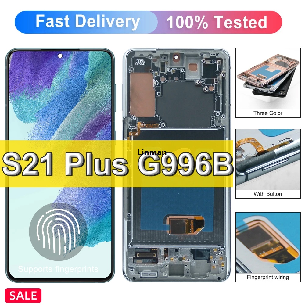 Linman 6.7| S21 Plus Super AMOLED Screen for Samsung Galaxy S21P 5G LcProfesional d Display G996B G996B/DS Digital Touch Screen Replacement +Frame
