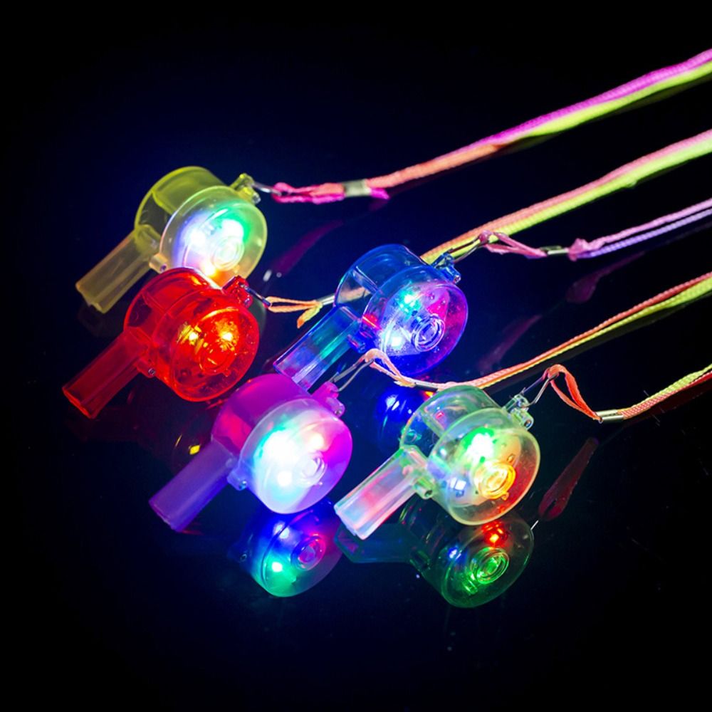 5 PCS Creative Multicolor LED Light Whistle Plastic Round Luminous Whistle Portable Cartoon Party Whistle