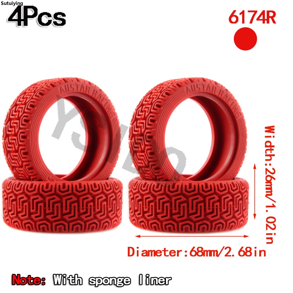 Sutuiying 4Pcs YSIDO 68mm RC 1/10 Rally Rubber Tires For 1:10 RC Car On-Road Racing Rally HSP HPI Redcat Tamiya Kyosho SAKURA Tyres
