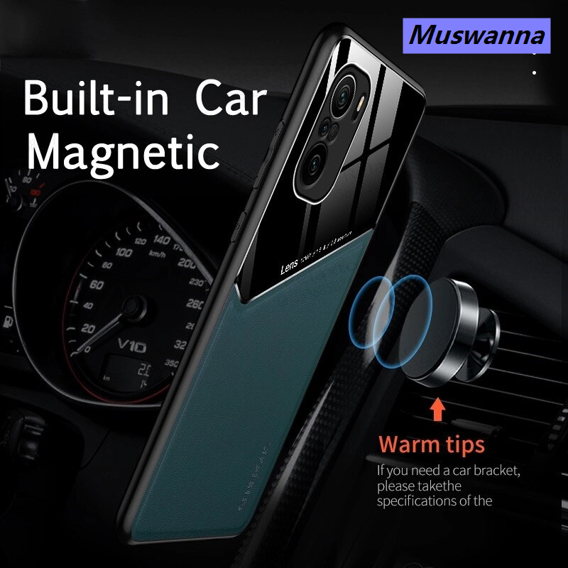Muswanna For Xiaomi Poco F3 global version car magnetic holder leather back cover Xiaomi Poco F3 global version shockproof case invisible magnetic luxury leather shockproof full protection housing shell