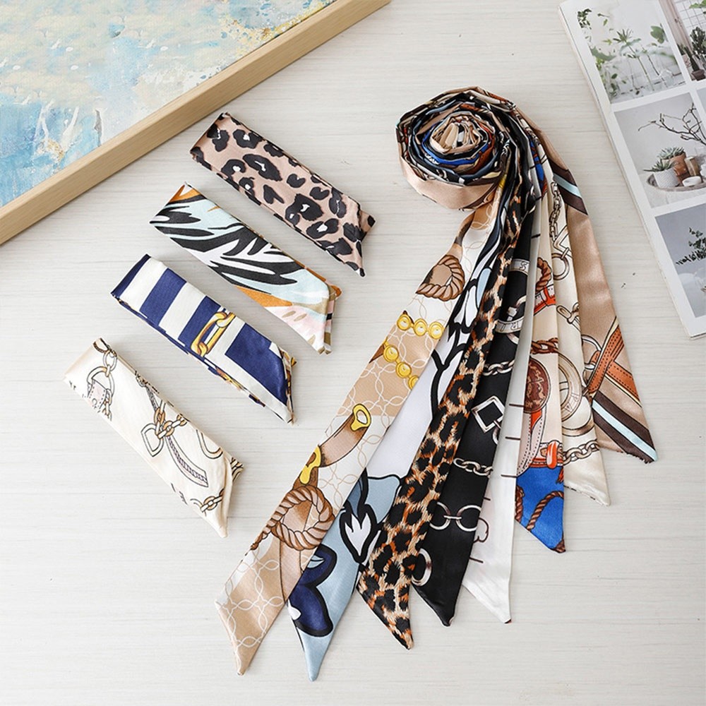 New Silk Slender Scarf Long Decoration Small Silk Scarf Double-Sided Streamer Handbag Handle Ribbon Women Accessories