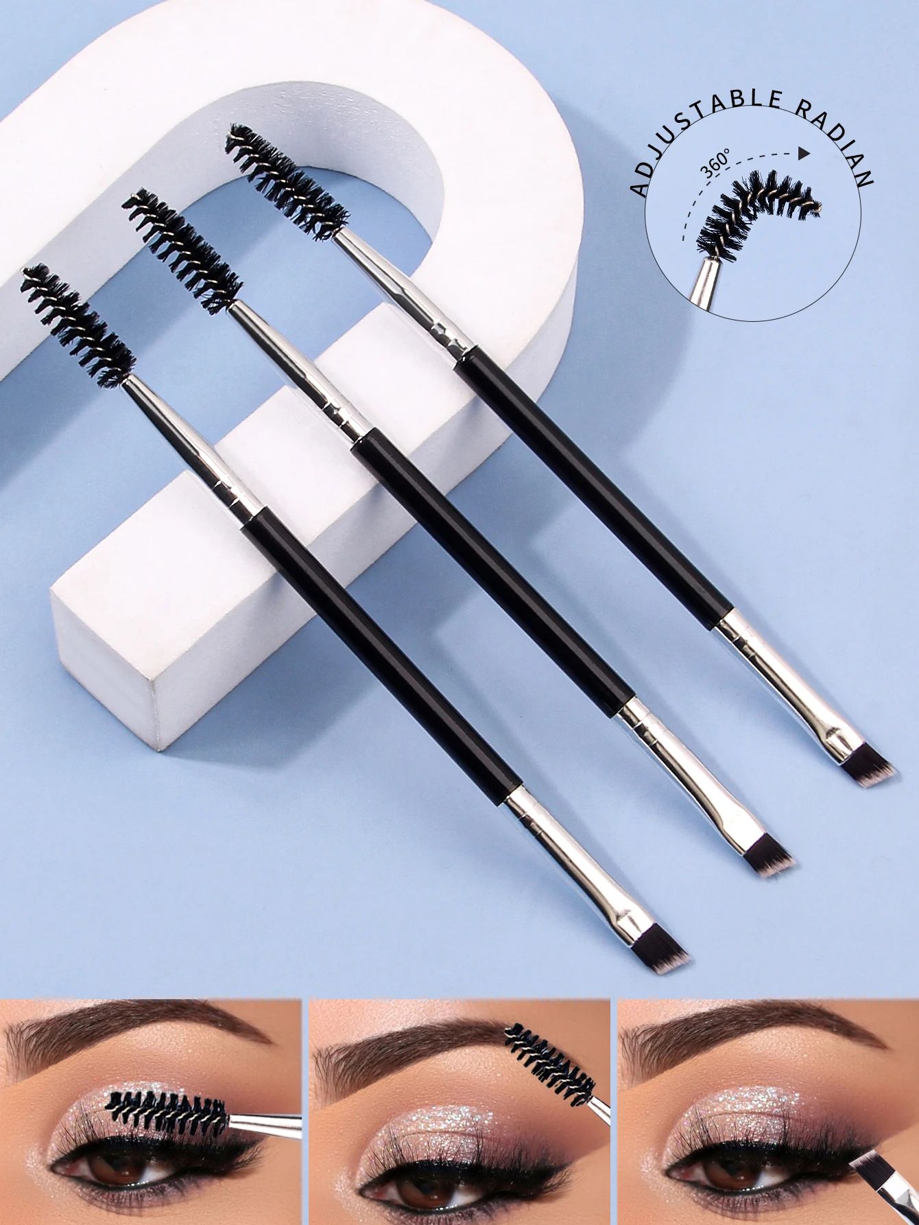 Double Headed Eyebrow Brush & Mascara - 3D Lengthening & Volumizing Korean Lash Enhancer for a Natural Beauty Look