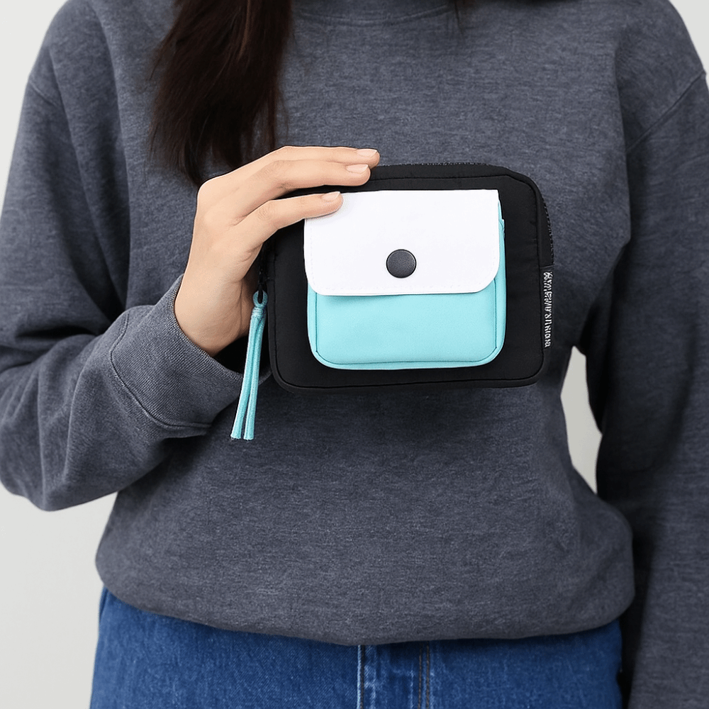 Portable Contrast Color Canvas Coin Purse Multifuctional Zipper Earphone Bag Square Mini Storage Bag Students