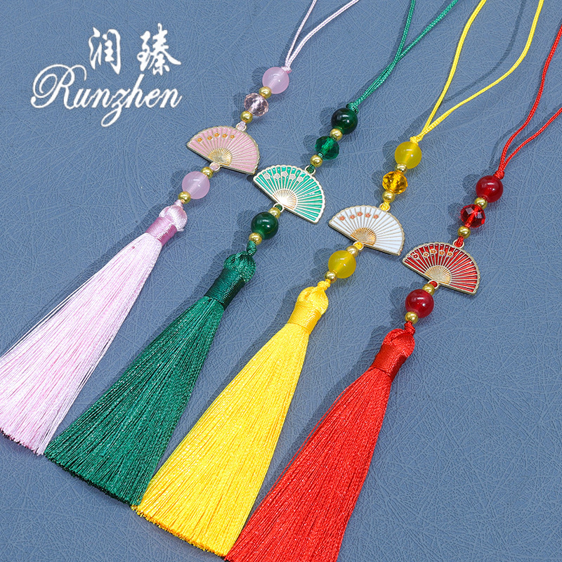 Ancient Style Chinese Trend White Fan Chinese Tassel Fan Pendant Hanging Ornament Bookmark Hanfu Cheongsam diy Handmade