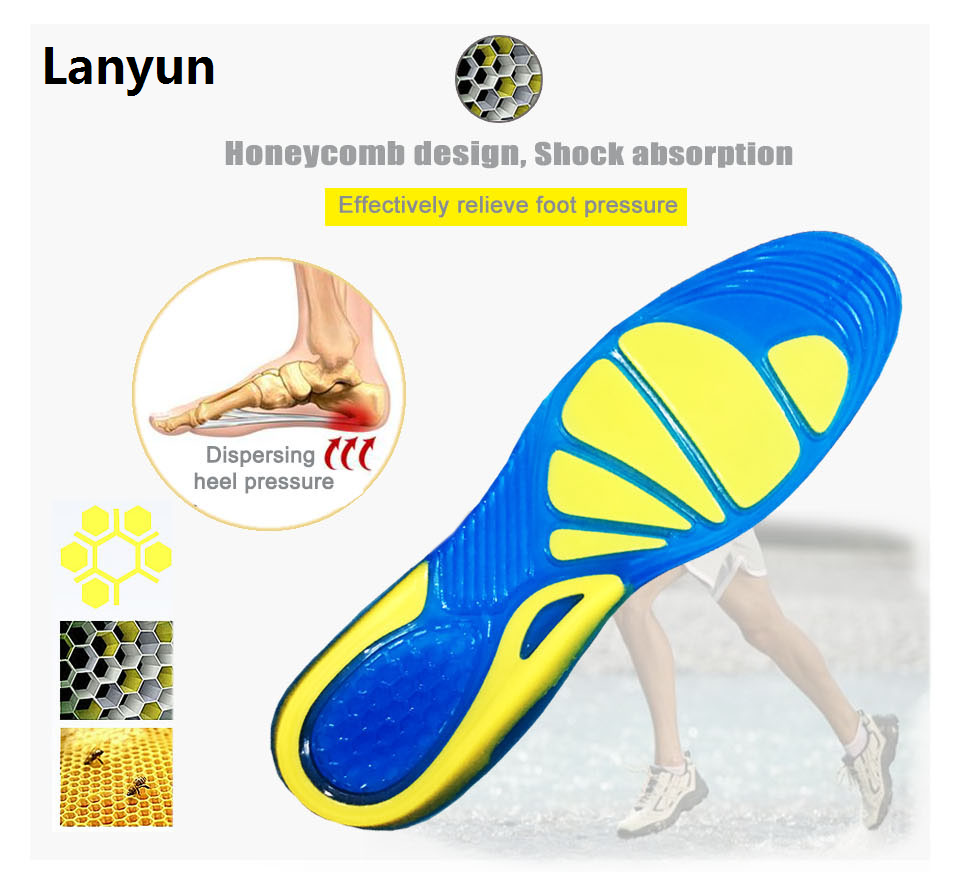 Lanyun Sport Running Silicone Gel Insoles For Feet Man Women Massaging Sales promotion Shock Absorption Orthopedic Soles Relieve Heel Spur Pain Pad