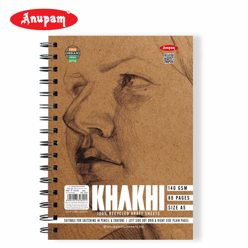 Anupam Khakhi Kraft Sketch Book A5 - 140 Gsm - 40 Shts - WireO By KitabKalam