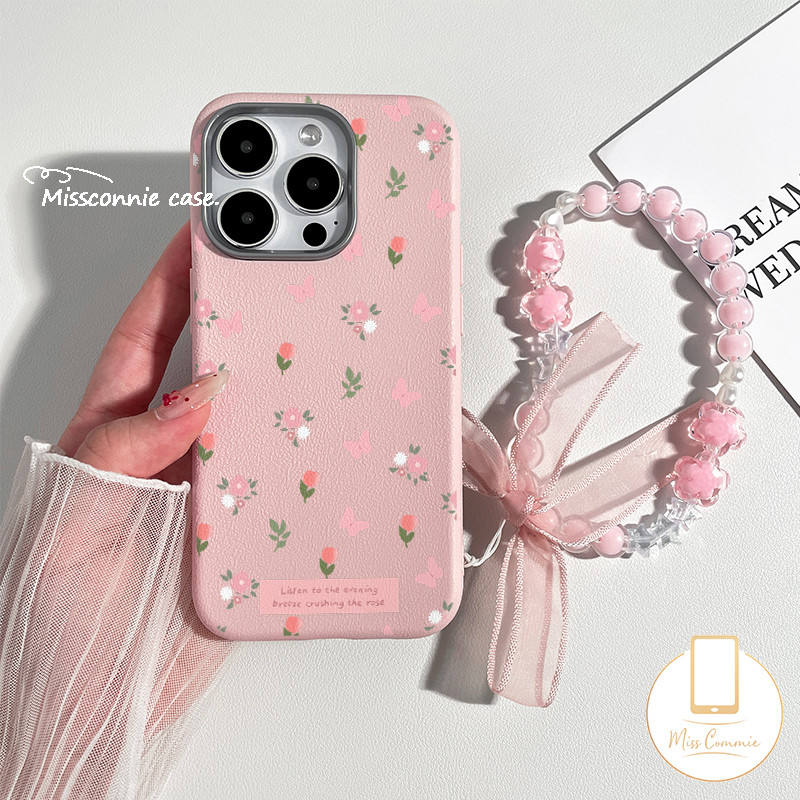For Redmi 14C 13 10C 13C 12C 9T A2 9C NFC 9A 12 A3 10 9 10A A1 Note 13 11 12 11s 9 10s 10 8 Pro POCO X5 X6 M6 M3 Pro C61 Cute Leather Texture Butterfly Tulip Chain Soft Tpu Cover
