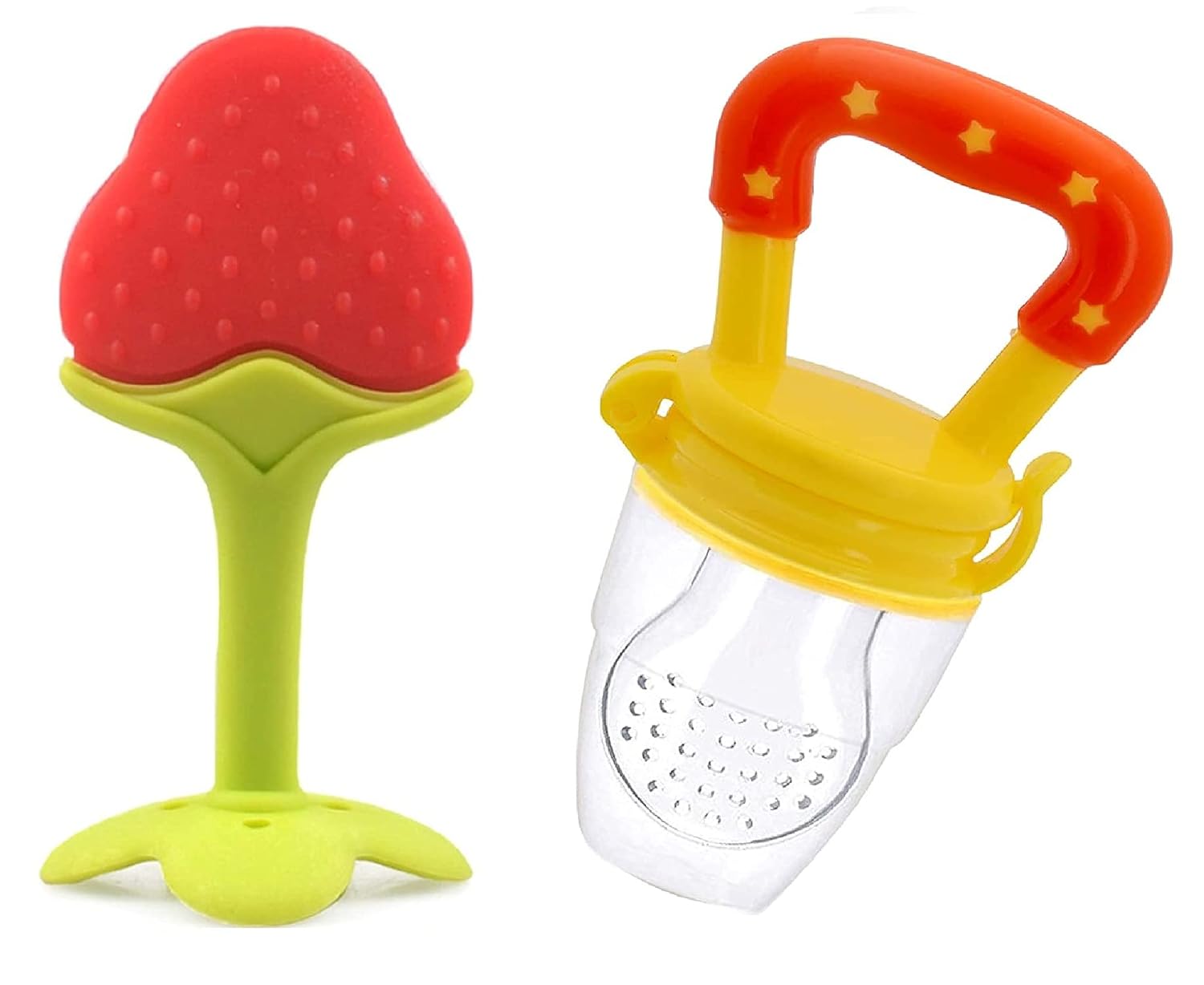 Mumlove Fruit Feeder & Teether Combo Pack (2 Pcs) - BPA-Free Silicone Baby Pacifier Nibbler & Fruit-Shaped Teething Toy for Infants & Toddlers