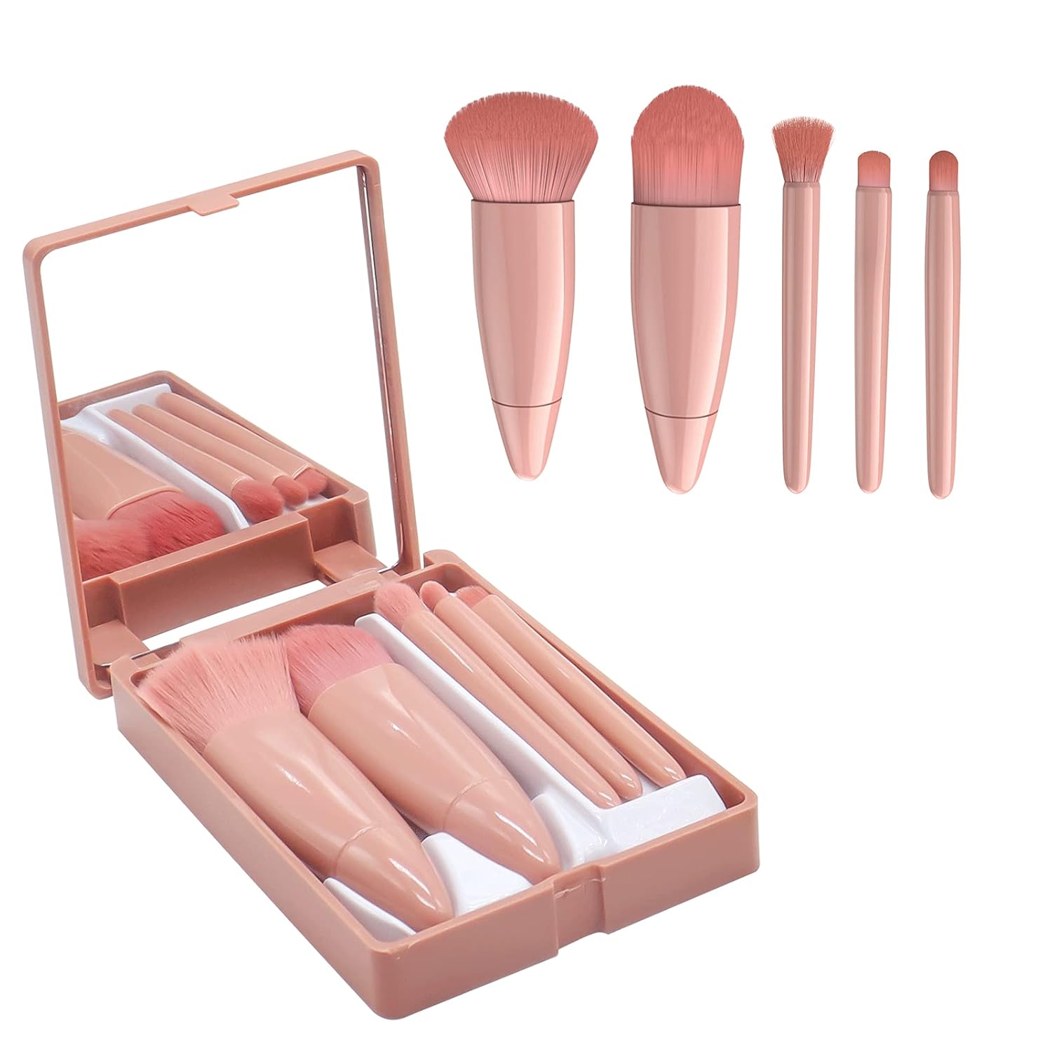 5Pcs Portable Travel Makeup Brushes Set with Mirror