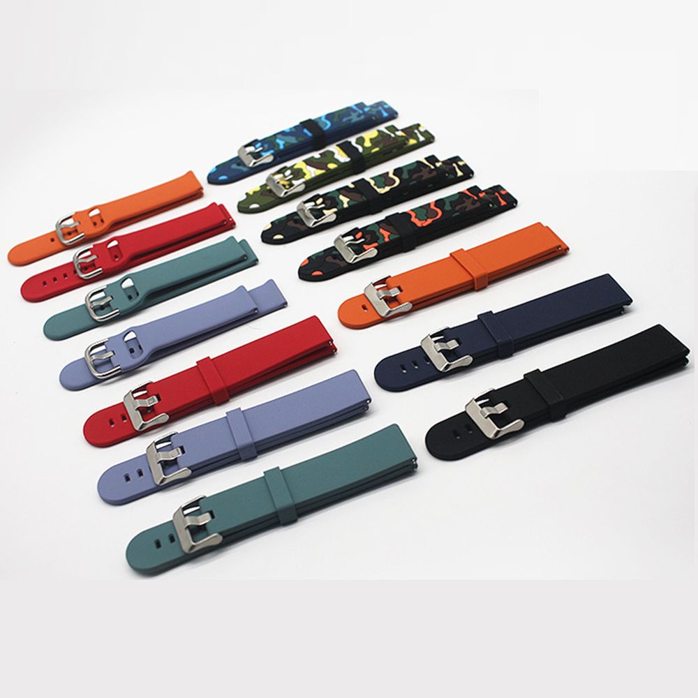 20mm 22mm Classic Silicone Sports Steel Buckle Wristband Bracelet Strap Watch Band