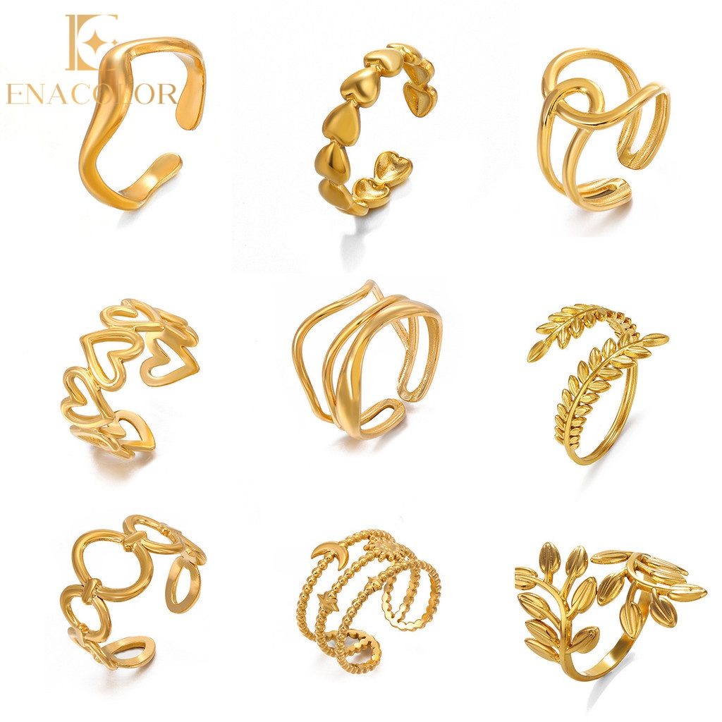 Enacolor Retro Female 18K Plated Geometric Rings Titanium Steel Accessories Couple Ring