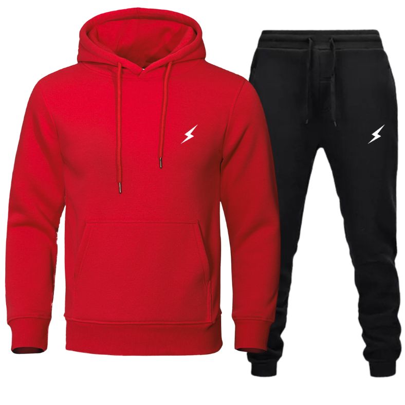 Flash Print Combo Sets Of Black Hoodie And Joggers For Men