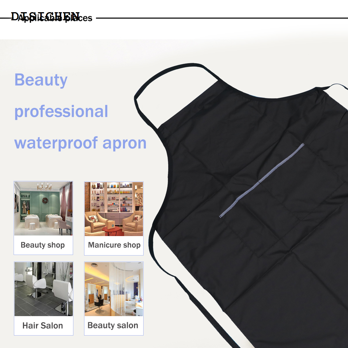DISICHEN Profesional Waterproof Kitchen Apron with Pockets Cooking Apron Waiters Serving Aprons Sleeveless Apron for Restaurant Cafe Hairdressing