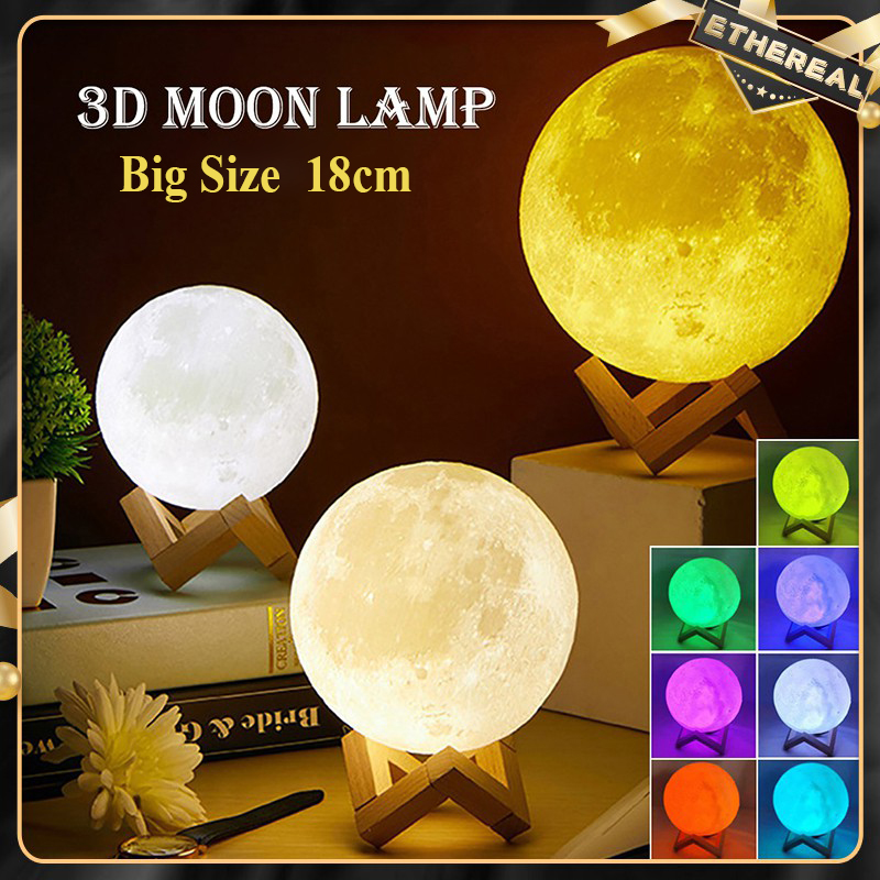 3D Moon 18 Cm Lamp Color Change Touch Usb Night Light Lamp With Wooden Base Home Decor Creative Gift