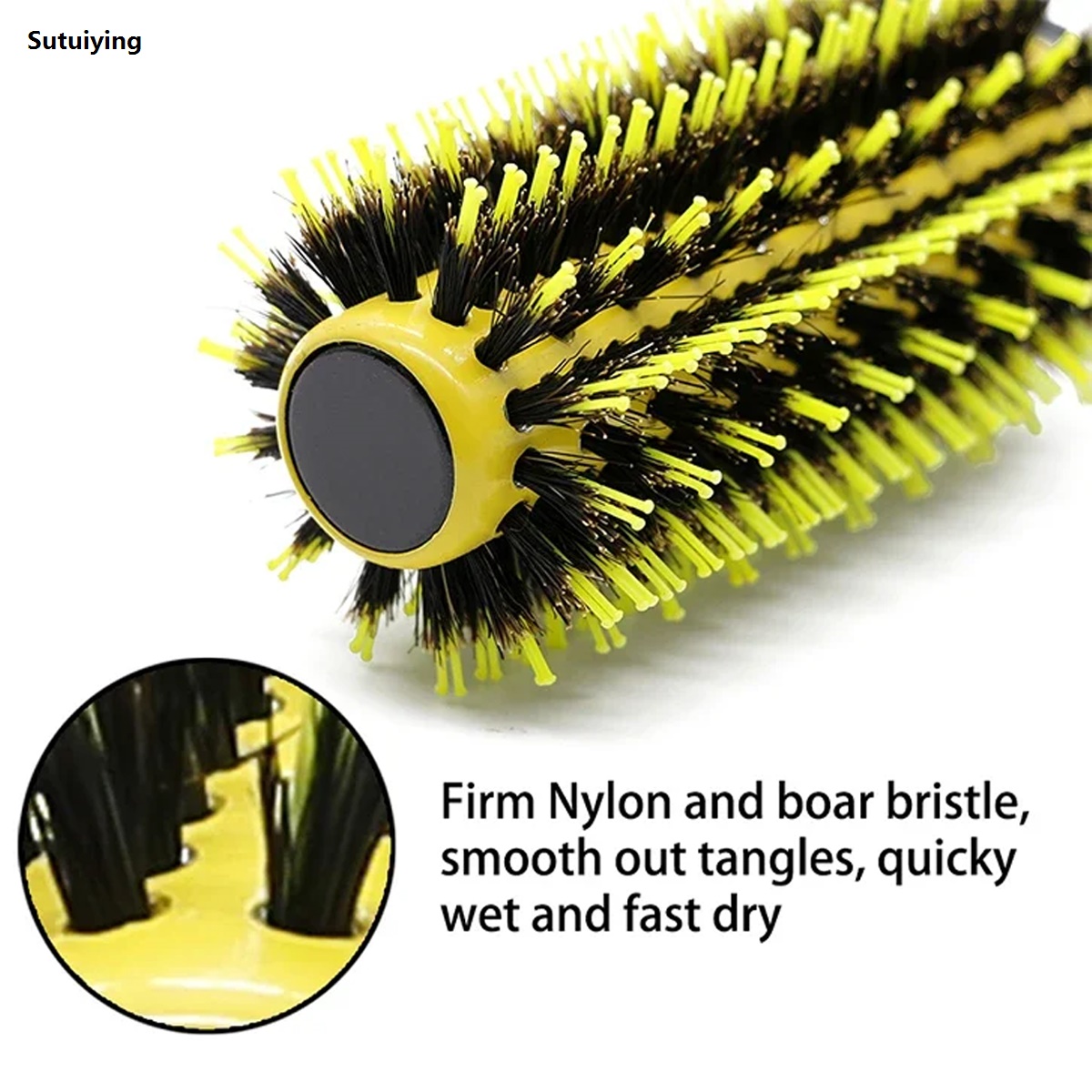 Sutuiying 6 Sizes Barbershop Round Rolling Hair Comb Nylon Bristle Aluminum Luxury Tube Ion Pointed Tail Curling Comb Pro Salon Home Styling Tool