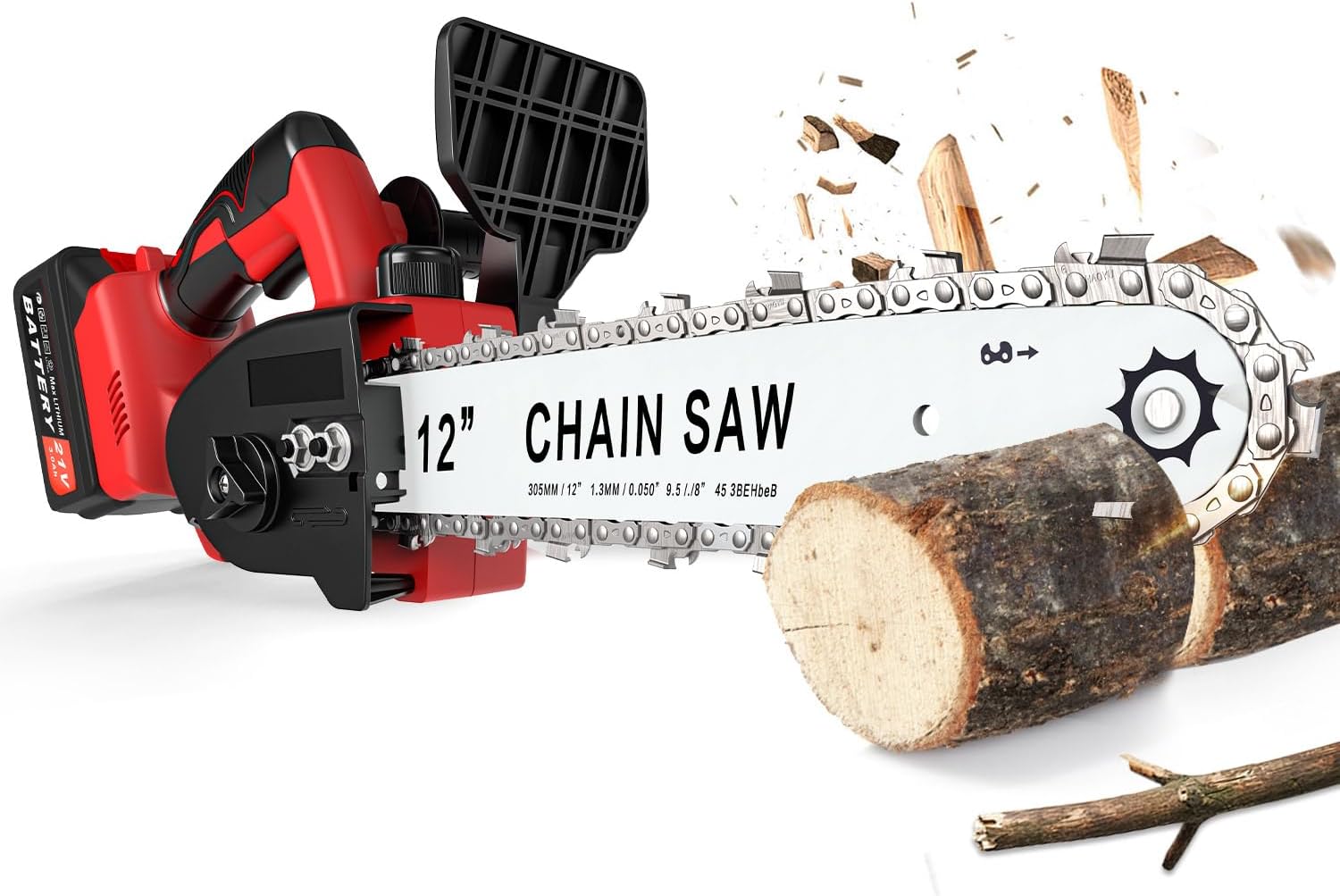 12 Inch Battery Powered Upgraded Handheld Cordless Portable Chainsaw with Rechargeable 15000MAH Battery for Wood Cutting, Tree Trimming, Courtyard, Household