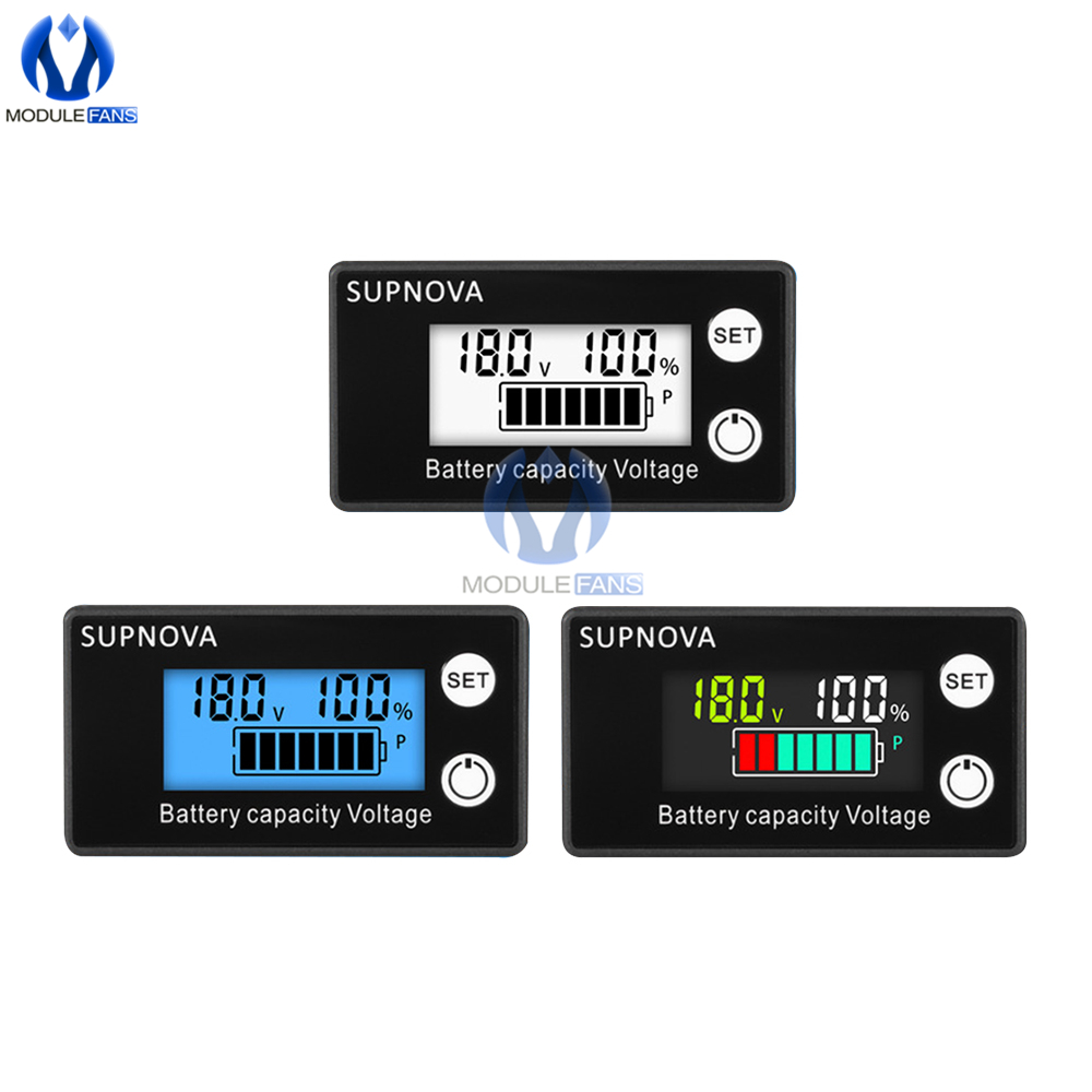 Battery Capacity Indicator DC 8V-100V Lead Acid Lithium LiFe PO4 Car Motorcycle Voltmeter Voltage Gauge 12V 24V 48V 72V