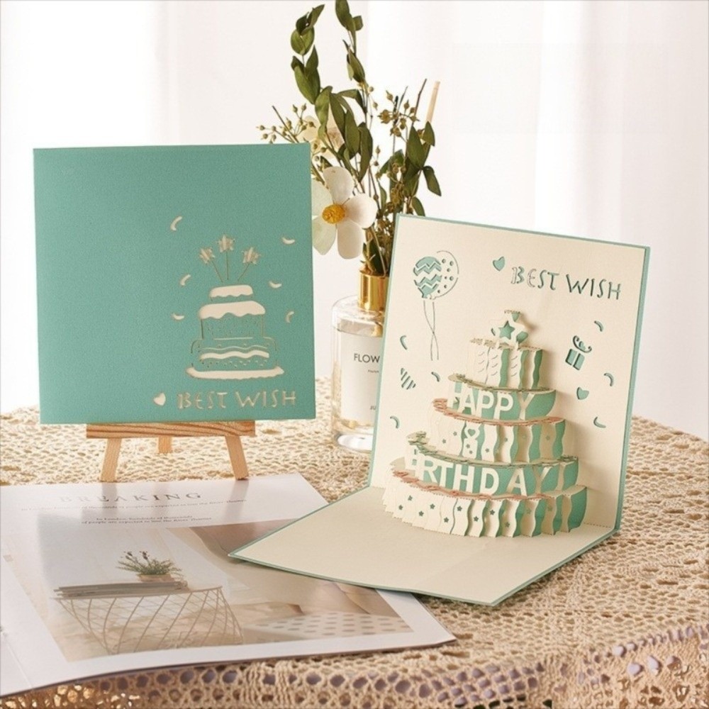 Creative Pop Up Musical Birthday Card Happy Birthday Hollow 3D Birthday Cake Card Paper Greeting Card Gift
