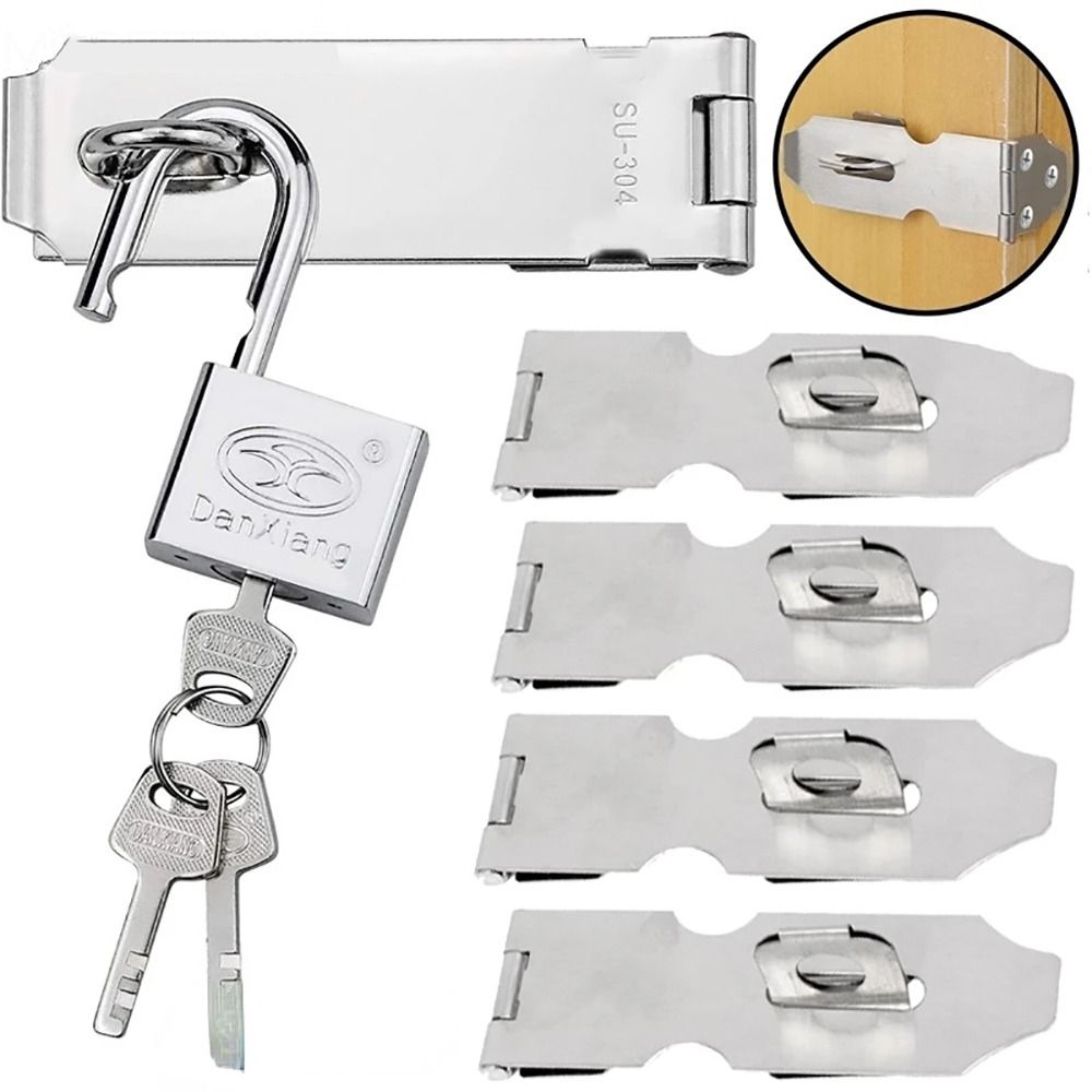 1Pcs Durable Padlock Clasp Door Lock Anti Theft Hasp Staple Window Staple Buckle Hardware Stainless Steel Shed Latch