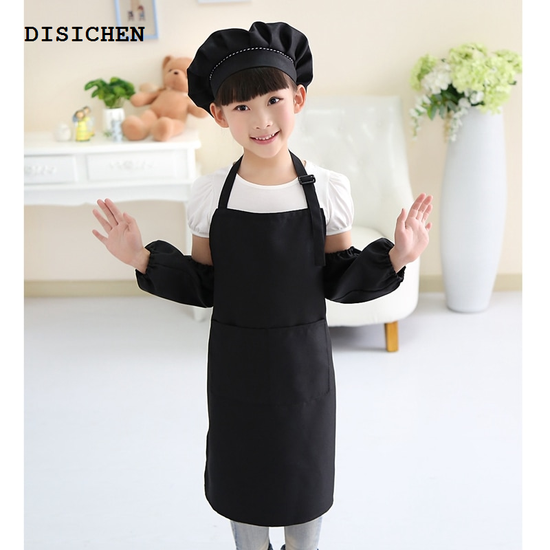 DISICHEN Fashion Kids Apron, Children's Chef Hat Apron Set, Adjustable Size, with 2 Pockets, Kitchen Cooking and Baking Clothing