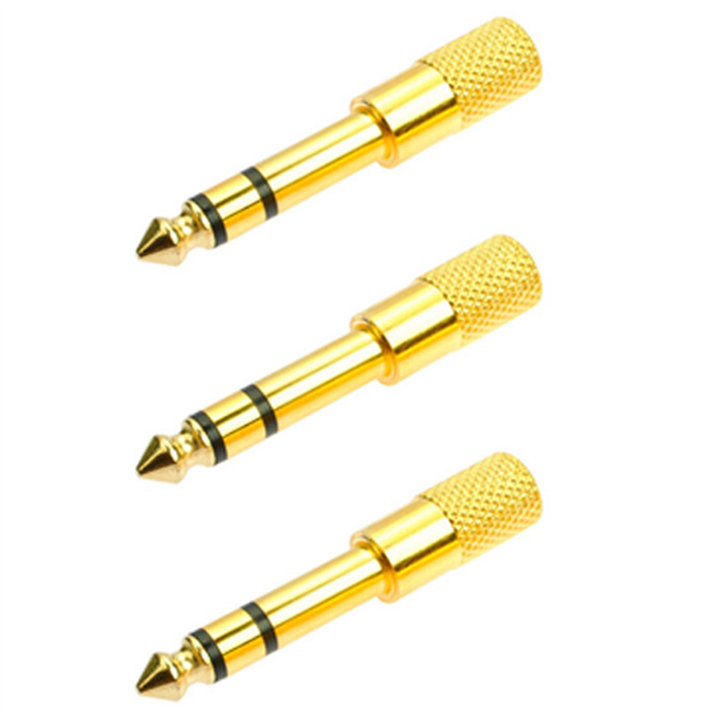 Sojhoop 3X Audio Jack Converter Adapter Stereo Jack for 6.5mm Male to 3.5mm Female Electric Guitars Headset Miniphone (Golden)