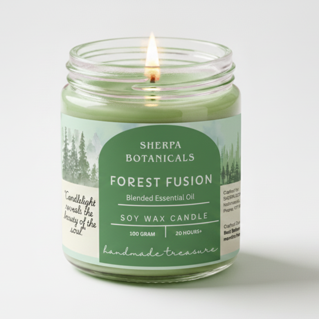 Forest Fusion Woody Scented Candle for Study, Yoga & Meditation - Calming, Relaxing Atmosphere, Sherpa Botanicals