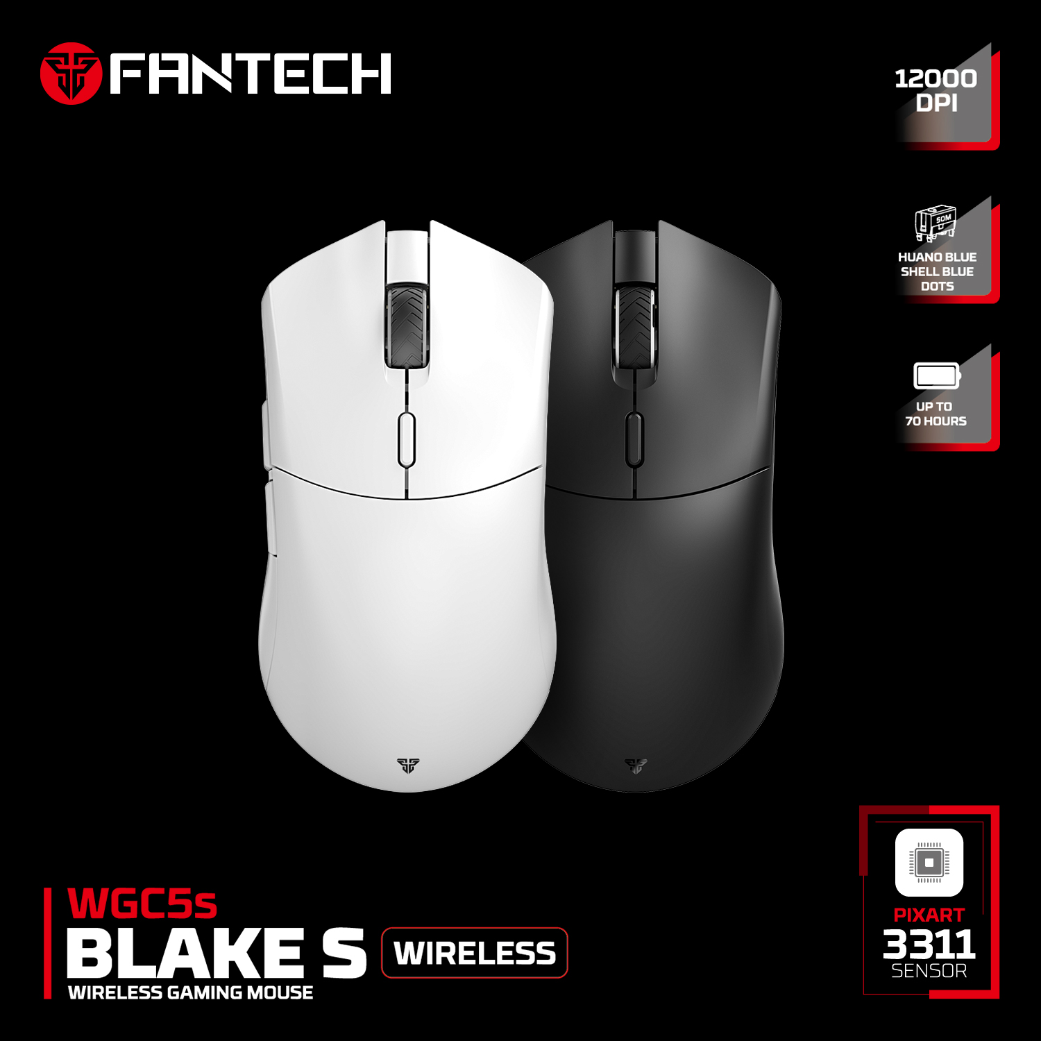 Fantech WGC5s Blake S Wireless Gaming Mouse 12000 DPI Dual-Mode Connection USB-C/LansCom Connector