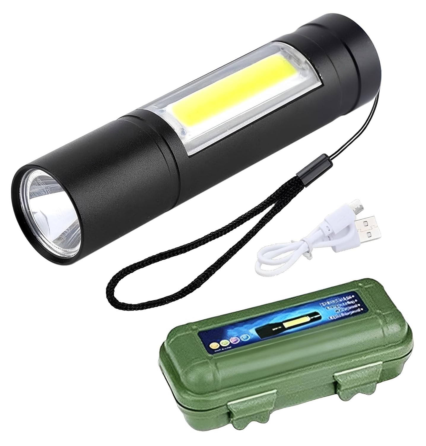 LED Flashlight Rechargeable USB Mini Torch, Ultra Brightest Handheld Pocket Compact Portable Tiny Lamp with COB Side Lantern, High Power Tactical Travel Emergency Flashlights