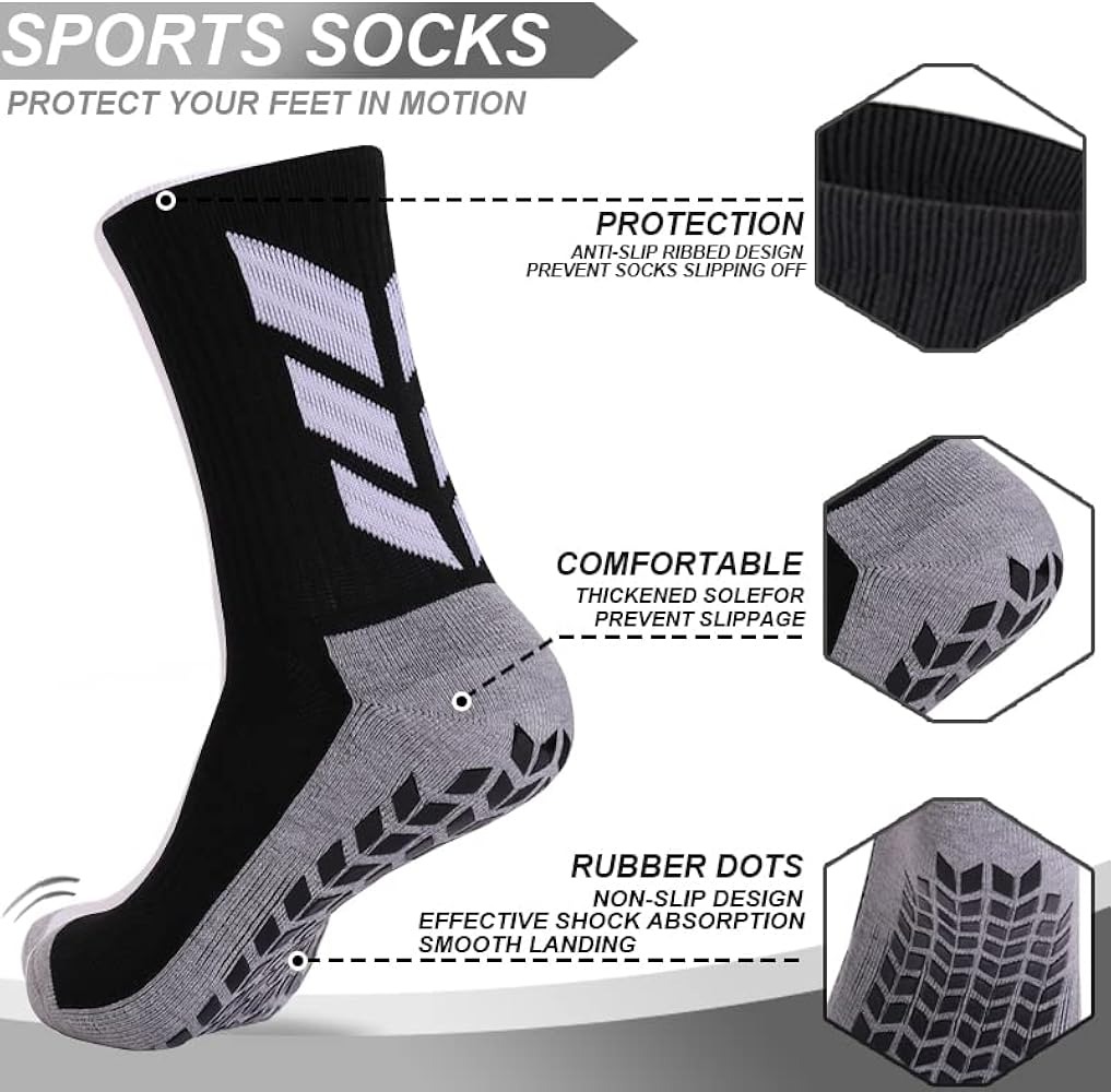 Pack Of 2 Pairs Men's Anti-Slip Sports Rubber Grip Football Futsal Socks (double line)