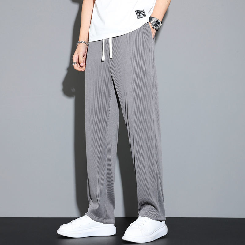Summer Ice Silk Straight Pants mans Trousers Loose Thin Section Drape Ice shreds Pants Wide Leg Sports Casual Pants Fits 100kg Bles Online DZ-3A-27