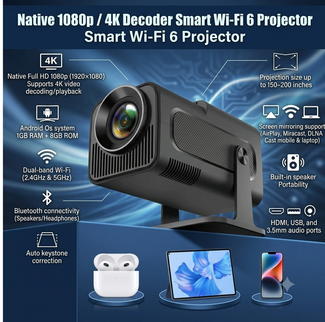 Magcubic HY320 Projector | Android 11 | 1080P | 390ANSI | WIFI6 | Bluetooth | 180° | 150 inch Screen