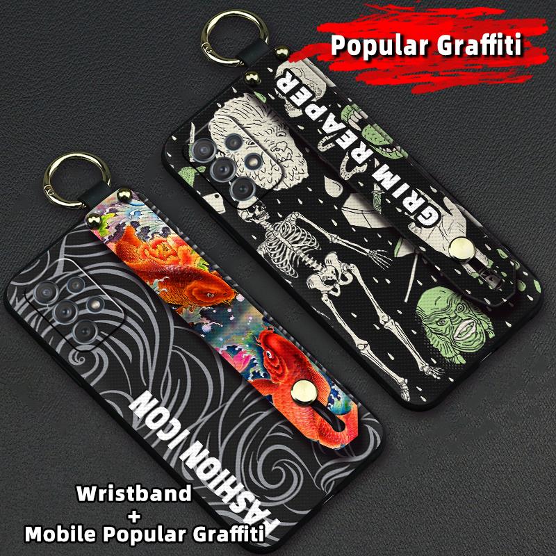 Anti-knock Graffiti Phone Case For Samsung Galaxy A53 5G/SM-A536U Dirt-resistant cartoon Durable Wrist Strap Waterproof