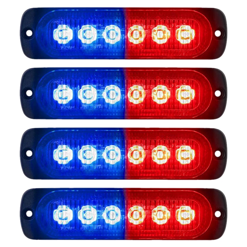 (GGBR) 4X Red Blue 6LED Car Truck Emergency Beacon Warning Hazard Flash Strobe Light Bar
