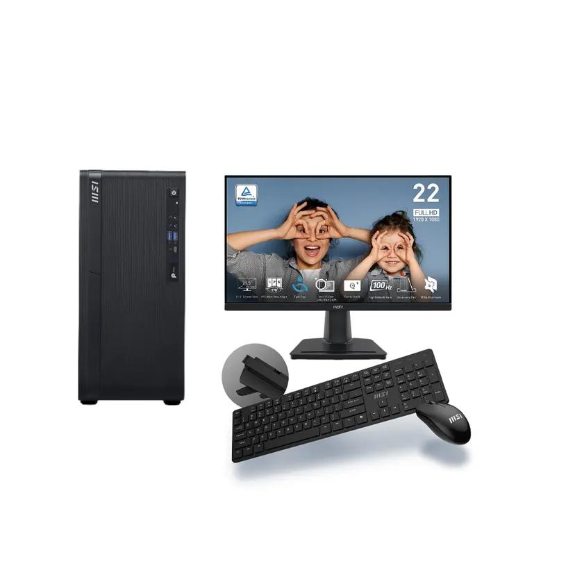 MSI Pro DP180 A14 (14th Gen Intel Core i5-14400, 8GB DDR5 , 512GB SSD, Wi-Fi + BT, MSI 22" Full HD 100Hz Monitor, Keyboard & Mouse)