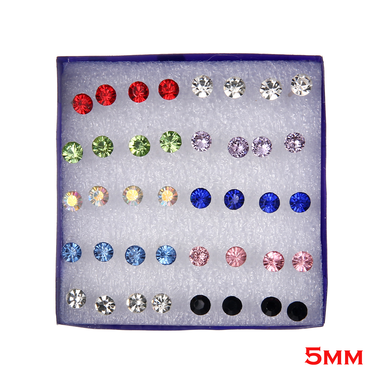 【Hongtai Store】20 Pair/Set Wo Girl Crystal Ear Stud Earrings Mixed Styles Round Small Earrings Sets Party Gift 2 3 4 5mm
