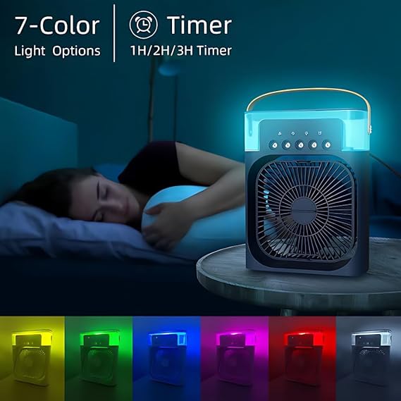 IS Portable AC for home mini cooler fan with 7 Colors LED Light, 1/2/3 Hr Timer Evaporative portable Cooler, 3 Wind Speeds, and 3 Spray Modes, mini cooler for Kitchen, Home, Office - Black