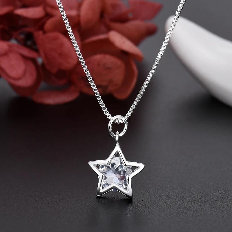 Yuanyan New korean fashion 925 Sterling Silver pretty Shining Crystal Star necklace for Women Party Wedding accessories Jewelry gifts