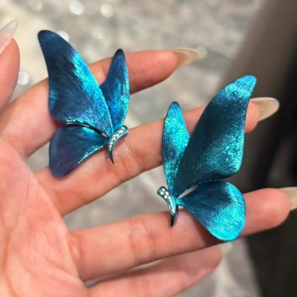 1 Pair Fashion Blue Butterfly Earrings Elegant Stud Vintage Pendant Jewelry Party Wings Studs